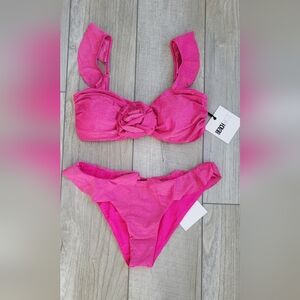 Beach Riot Hot Pink Glitter Ruffle Bikini Set